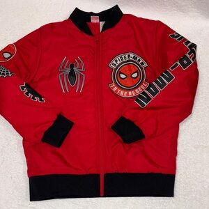Spiderman to the rescue Red and Black quilted bomber jacket boys 10/12
